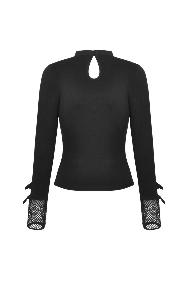 Edgy Black Cut-Out Mesh-Panel Top with Stud Details