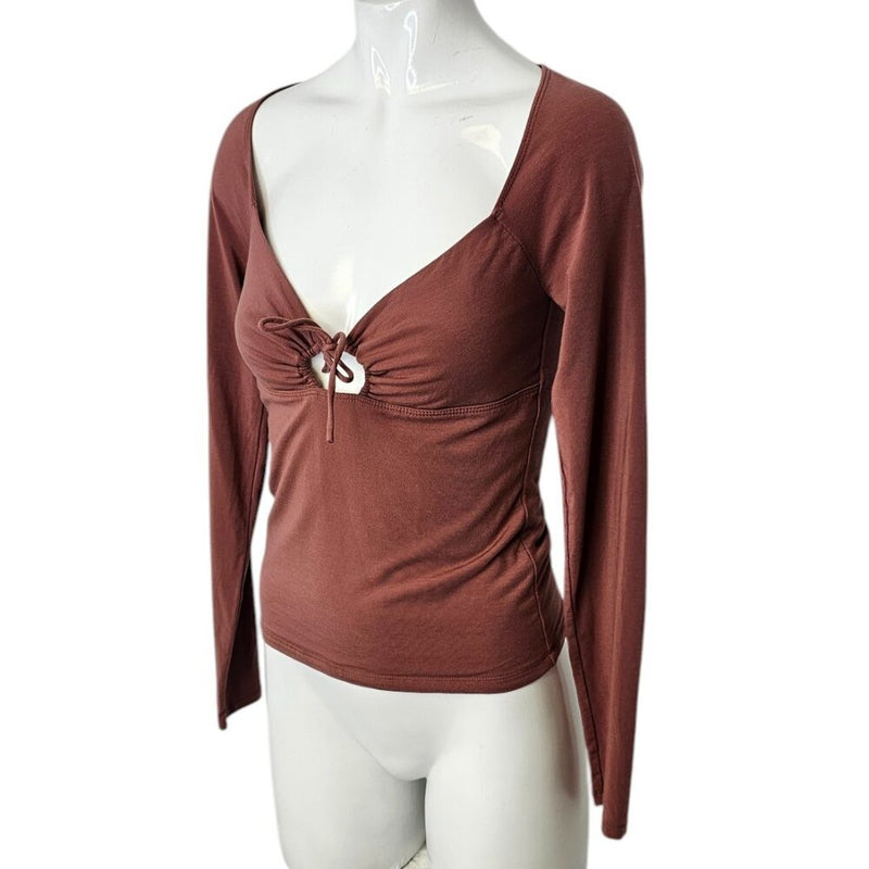 Aritzia Wilfred Long Sleeve Tie Front Cut Out Top
