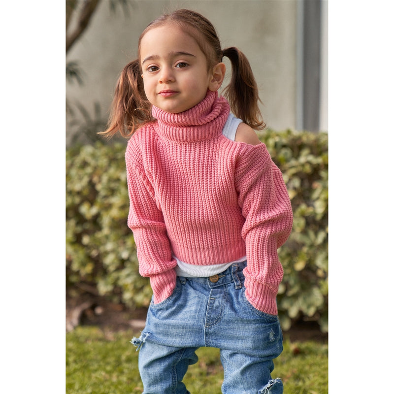 Ribbed Knit Cut-Out Shoulder Detail Top - Pink