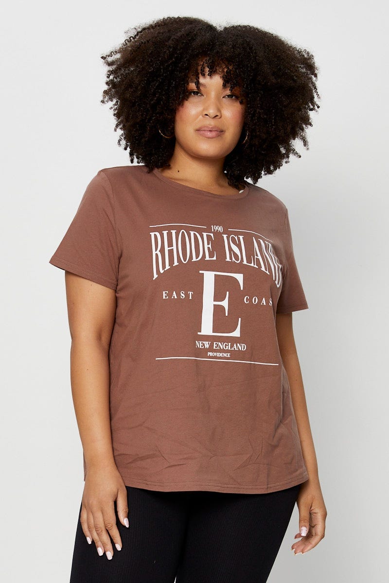 Brown Graphic T-shirt Crew Neck