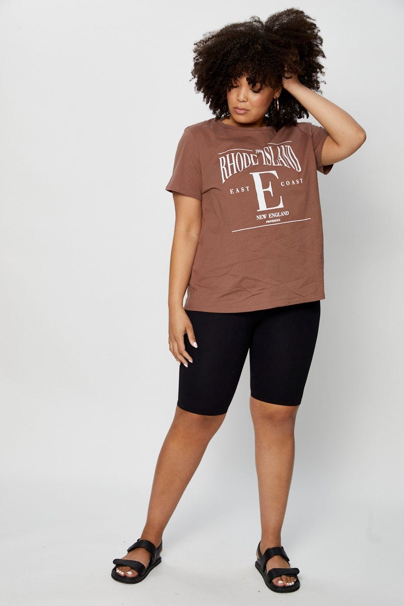 Brown Graphic T-shirt Crew Neck
