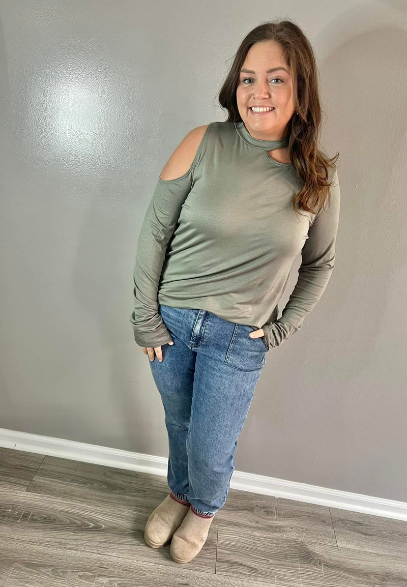 Olive/Grey Cut Out Top