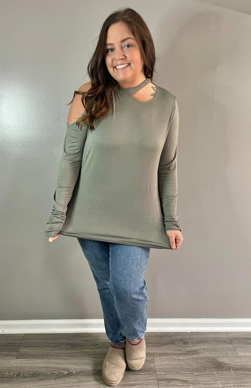 Olive/Grey Cut Out Top