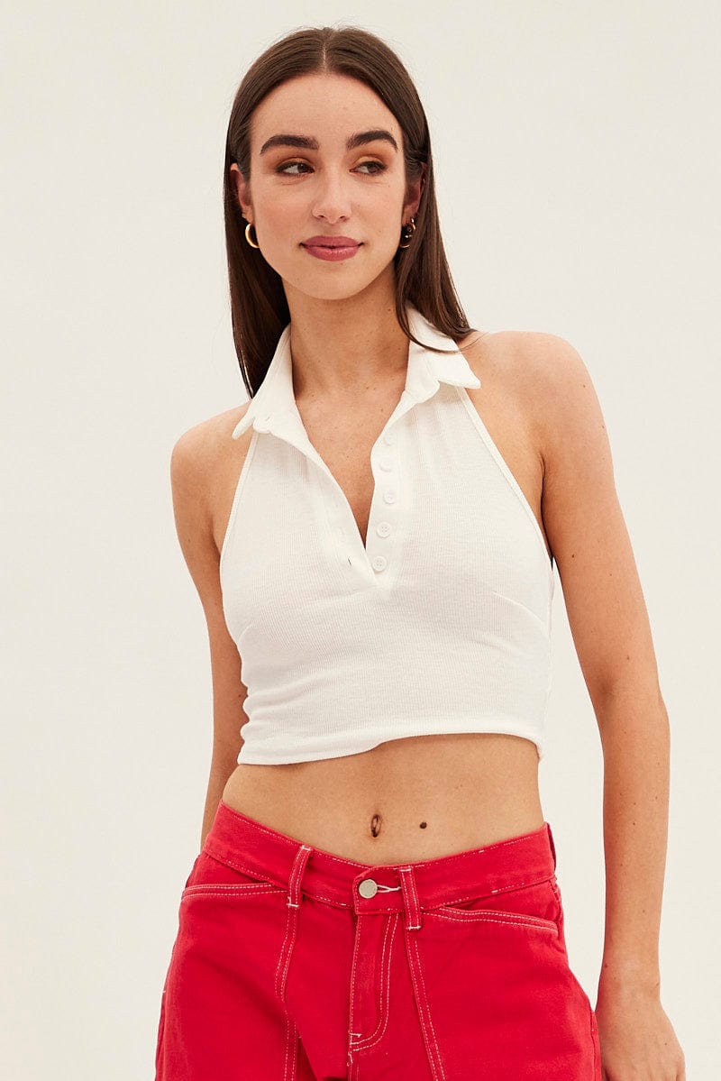 White Backless Crop Top