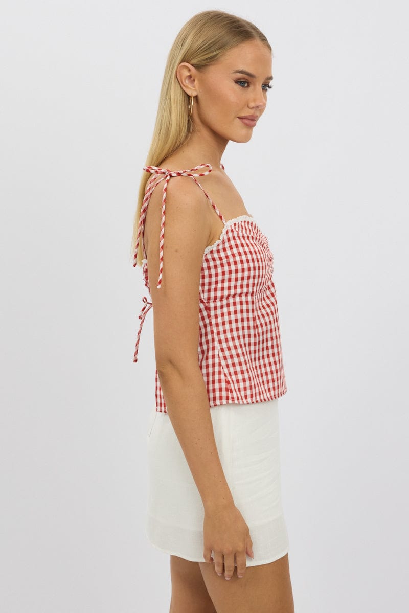 Red Check Cami Top Backless