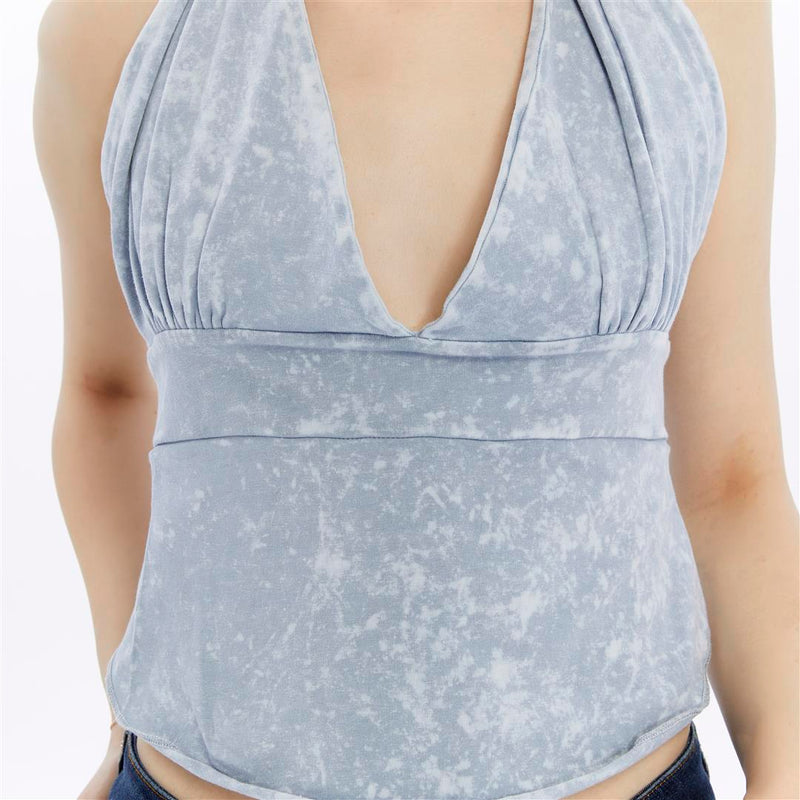 Stone Washed Backless Tie Back Crop Top