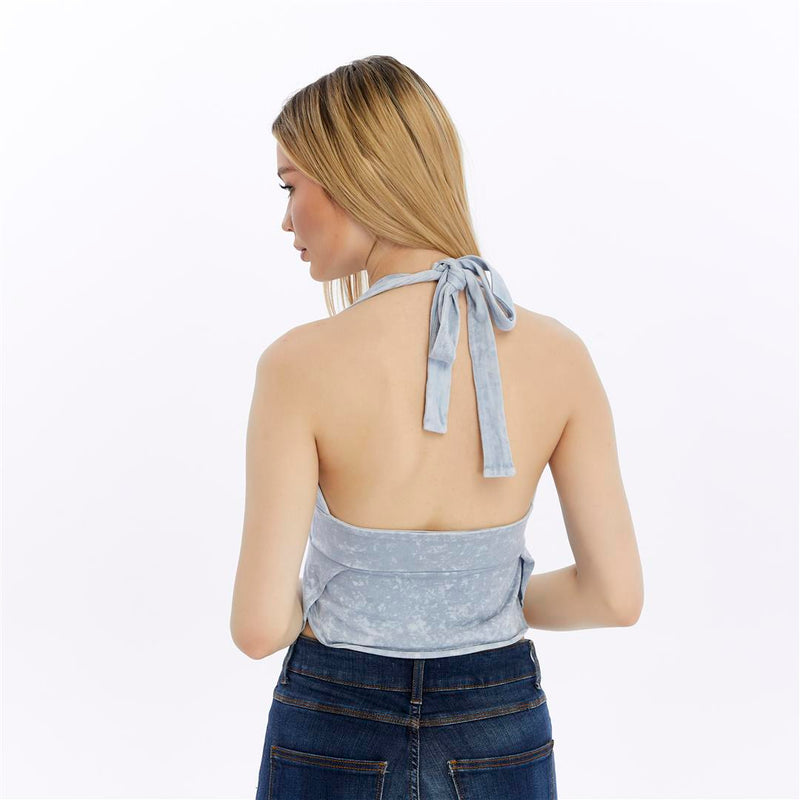 Stone Washed Backless Tie Back Crop Top