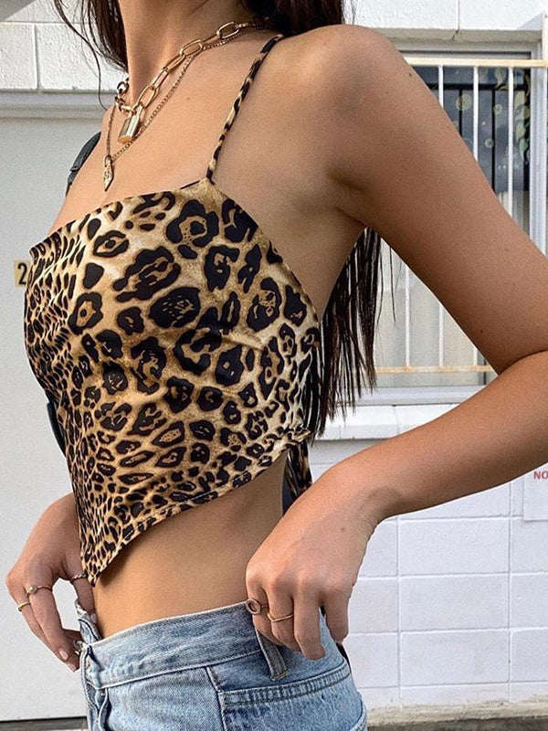 Liber Summer Women's Backless Leopard Tank tops&Camis