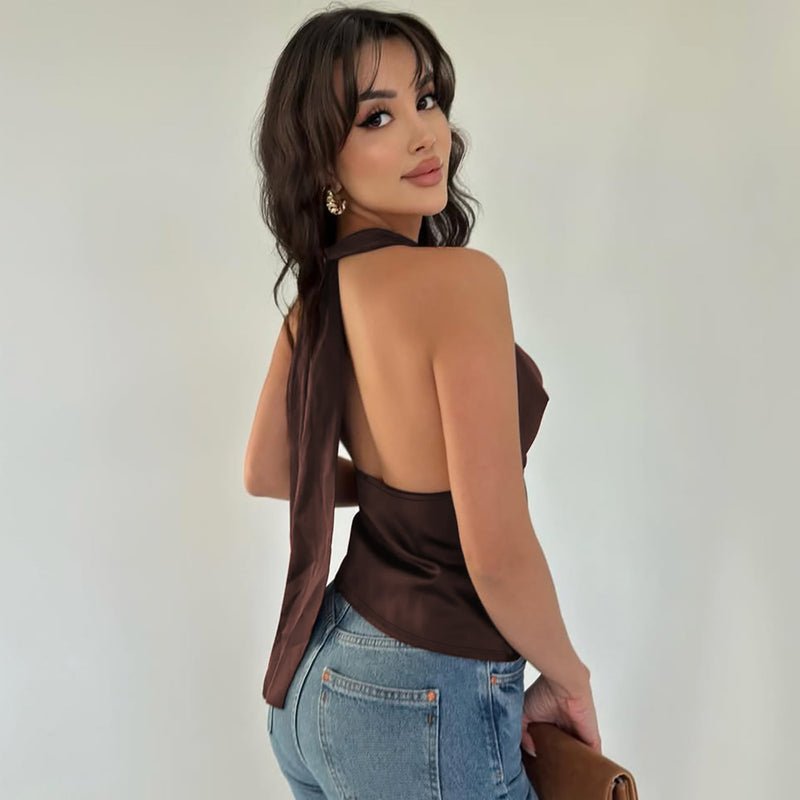 Women's Halter Backless Slim Fit Tied Tube Top