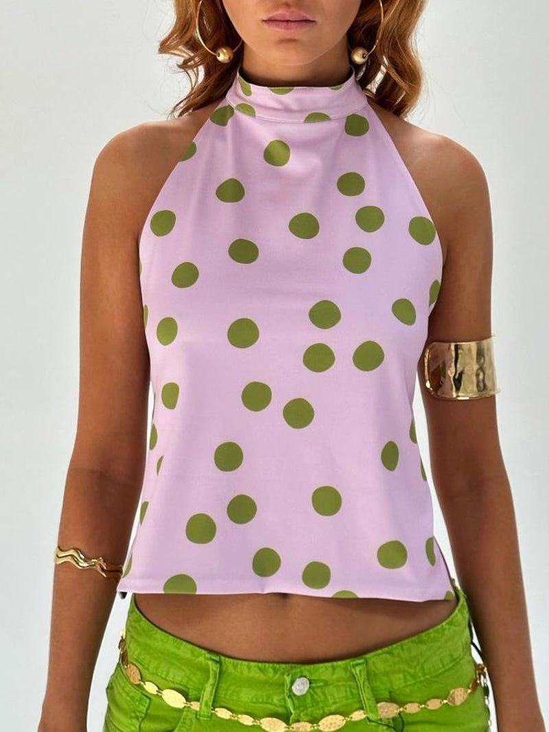 Backless Printed Halter Neck Tank