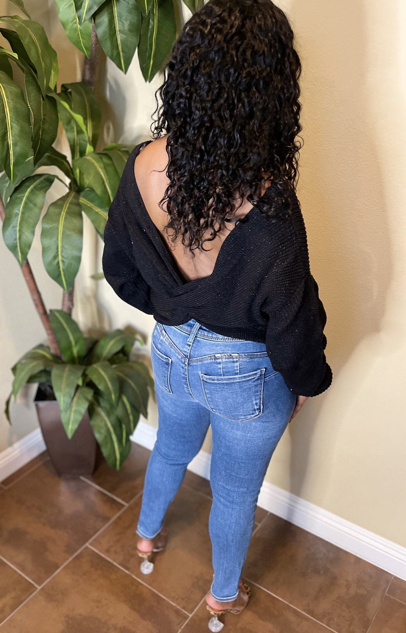 Metallic Criss Cross Backless Sweater