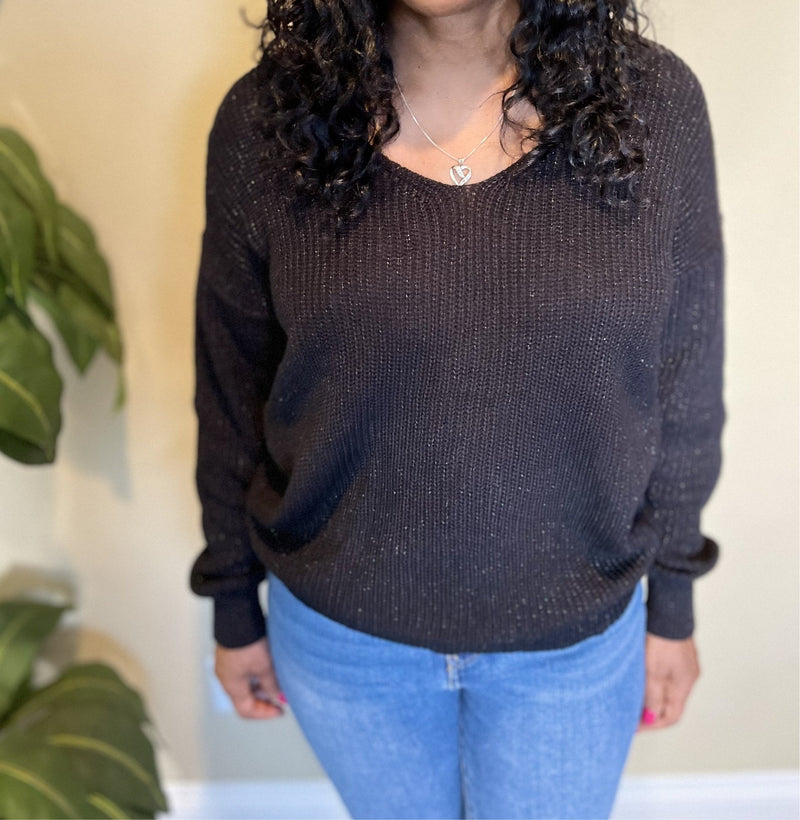 Metallic Criss Cross Backless Sweater