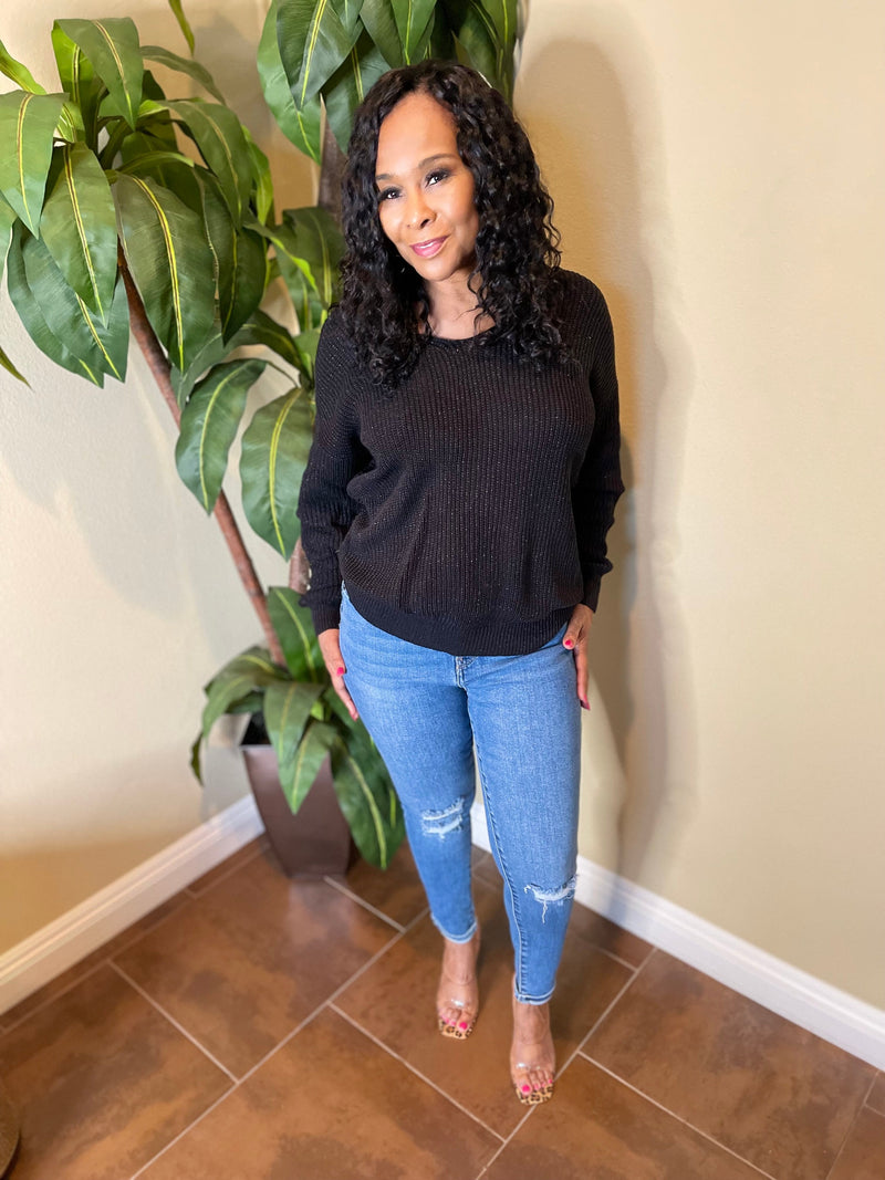 Metallic Criss Cross Backless Sweater
