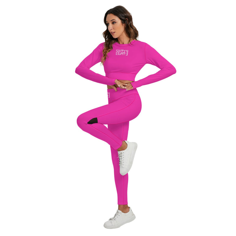 Sixty Eight 93 Logo White Fuchsia Women's Sport Set With Backless Top And Leggings