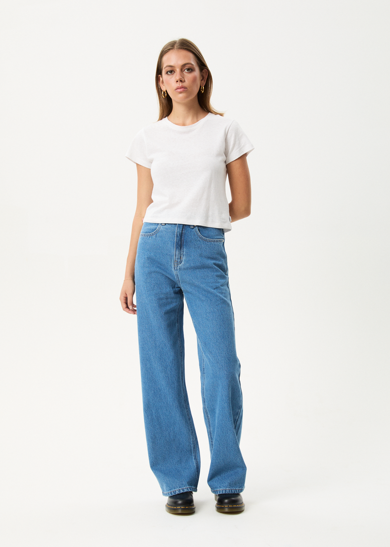 AFENDS Womens Bella - Denim Wide Leg Baggy Jean - Worn Blue