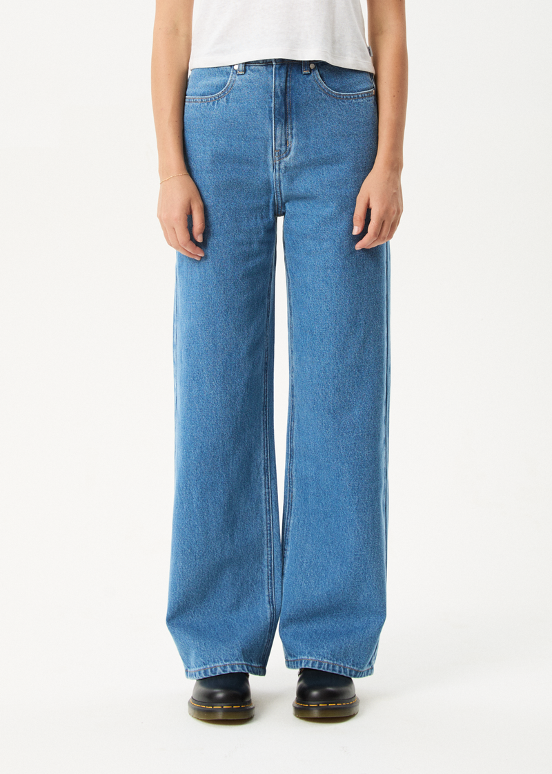 AFENDS Womens Bella - Denim Wide Leg Baggy Jean - Worn Blue