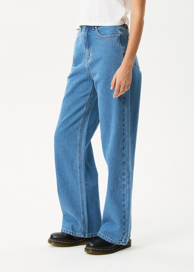AFENDS Womens Bella - Denim Wide Leg Baggy Jean - Worn Blue
