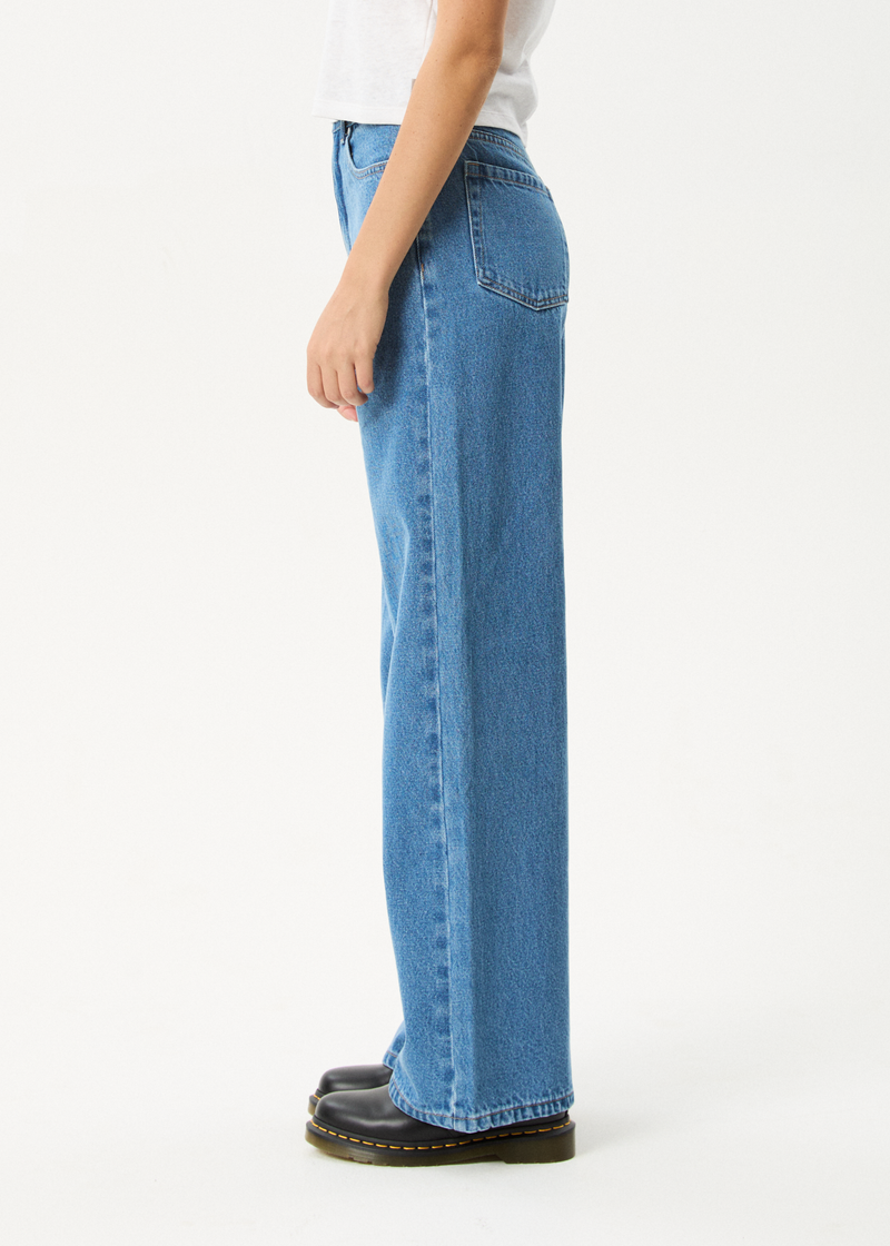 AFENDS Womens Bella - Denim Wide Leg Baggy Jean - Worn Blue