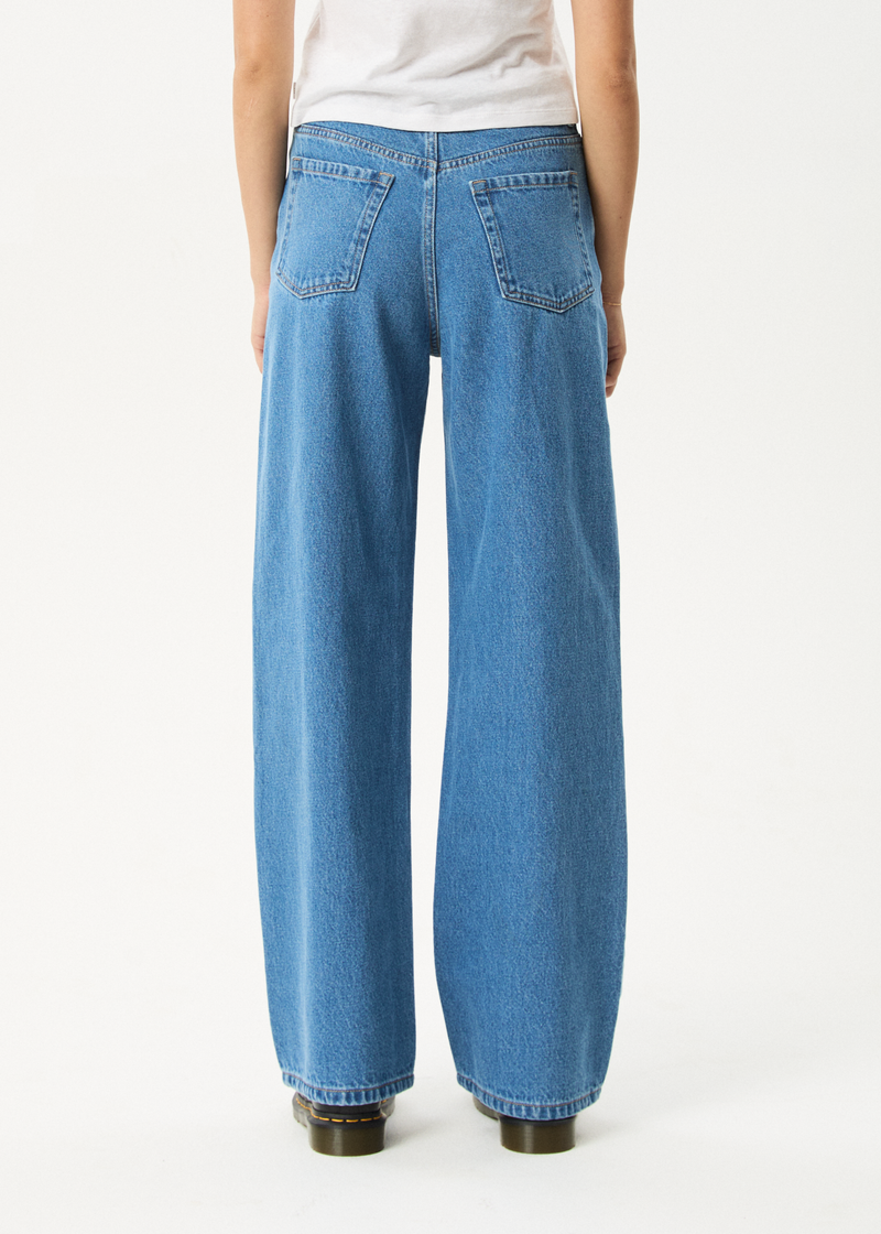 AFENDS Womens Bella - Denim Wide Leg Baggy Jean - Worn Blue