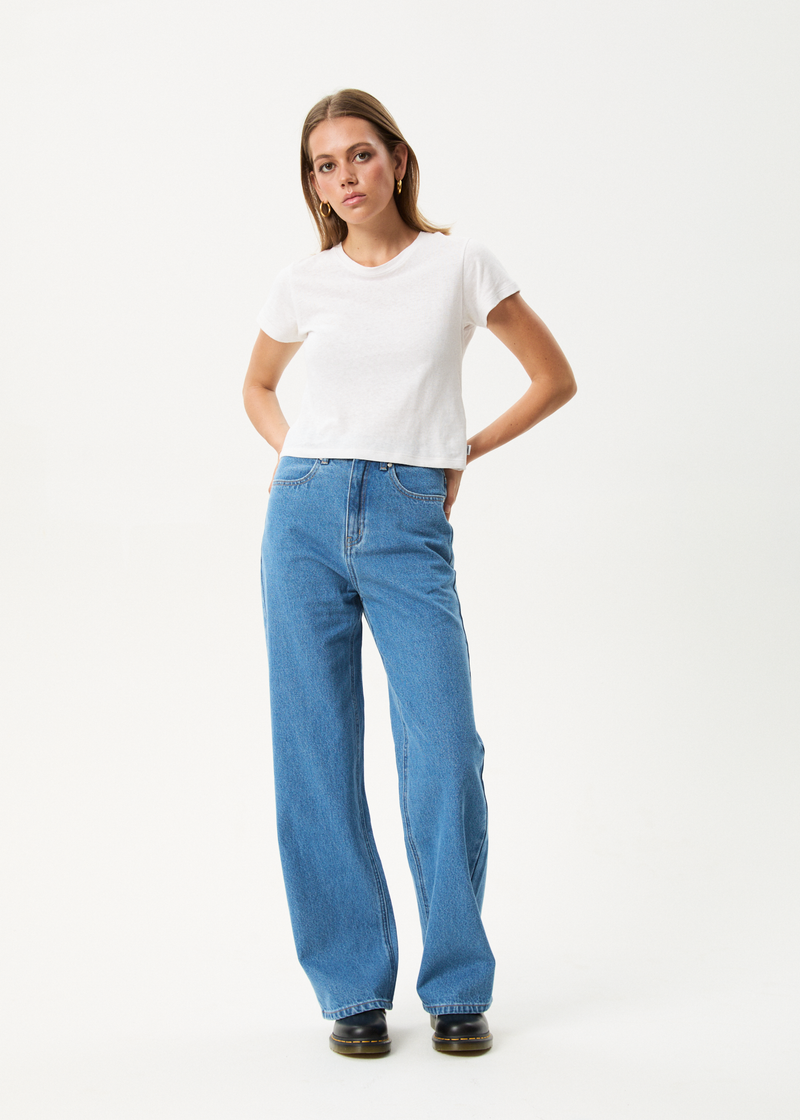 AFENDS Womens Bella - Denim Wide Leg Baggy Jean - Worn Blue