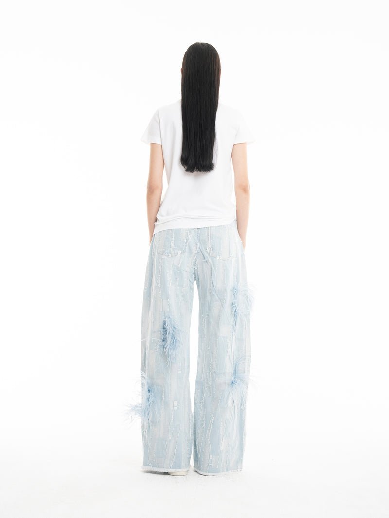 BOYFRIEND TROUSERS IN SHREDDED BABY BLUE DENIM