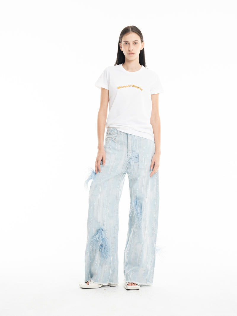 BOYFRIEND TROUSERS IN SHREDDED BABY BLUE DENIM