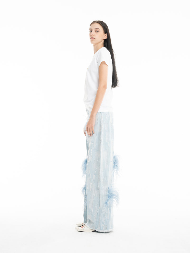 BOYFRIEND TROUSERS IN SHREDDED BABY BLUE DENIM