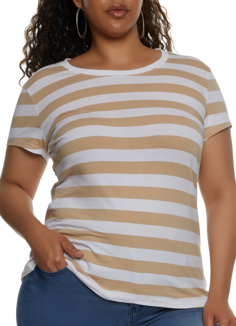 Plus Size Striped Crew Neck Tee