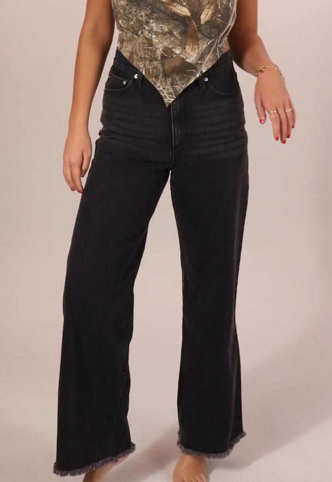 Black Denim Straight Leg Jeans