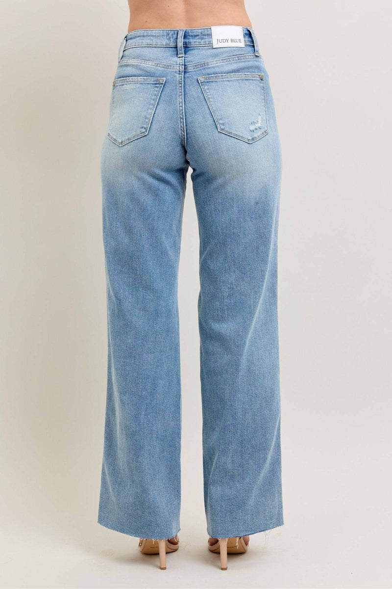 Judy Blue Mid Rise Tummy Control Destroyed Wide Leg Denim Jeans 88933
