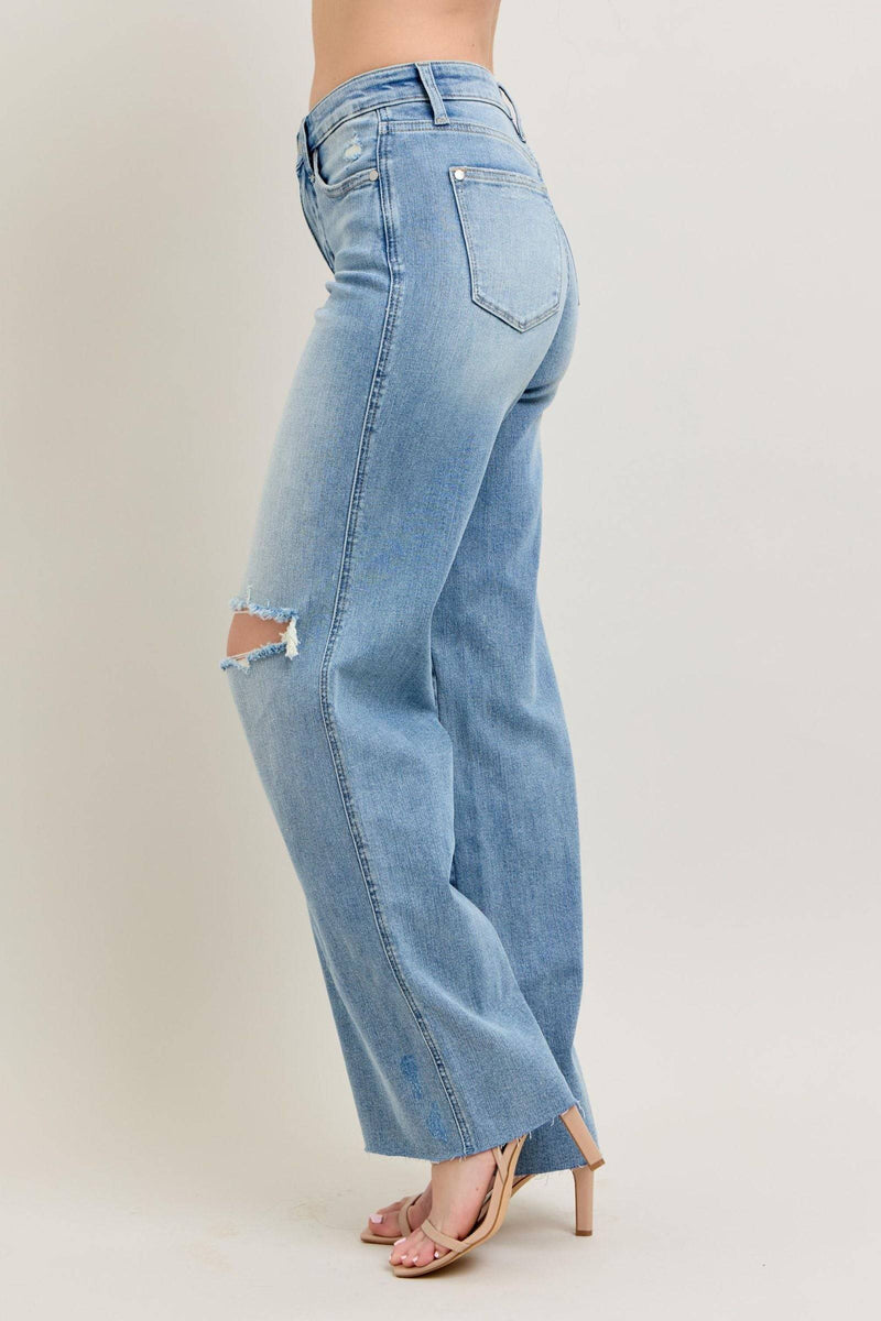 Judy Blue Mid Rise Tummy Control Destroyed Wide Leg Denim Jeans 88933