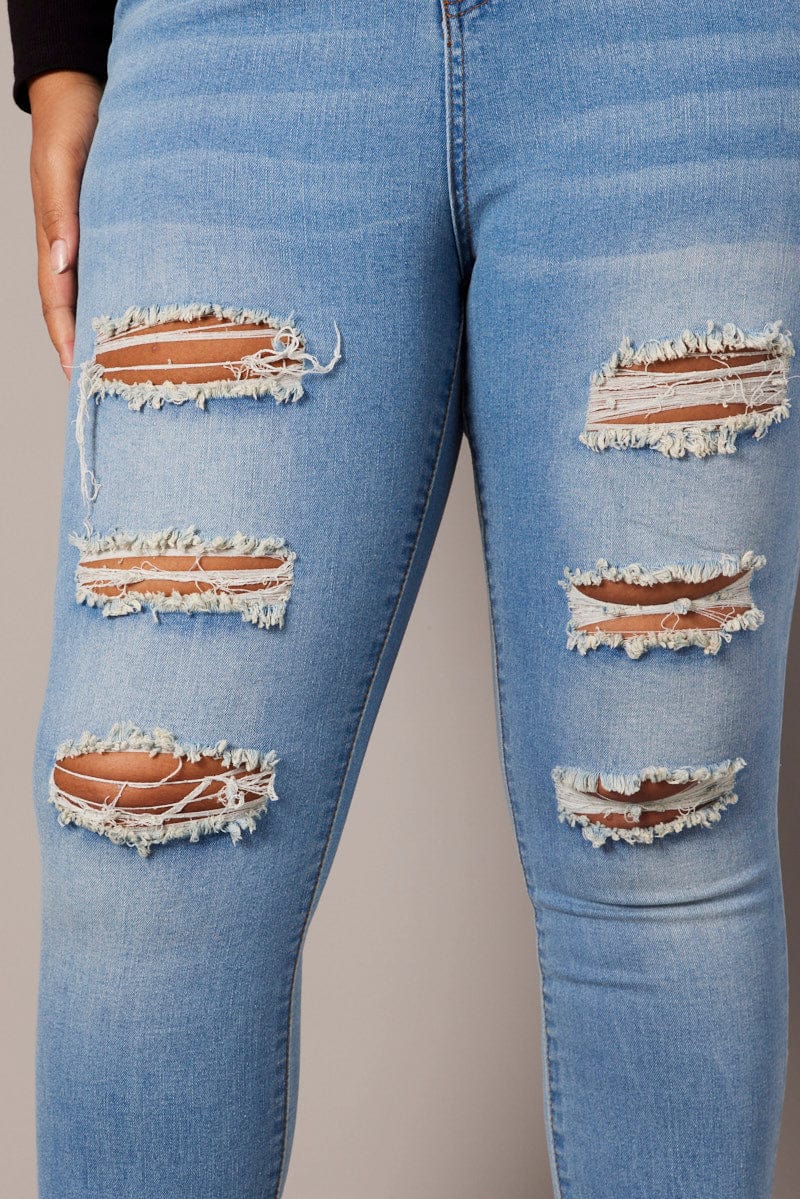 Denim Skinny Jeans High Rise Distressed