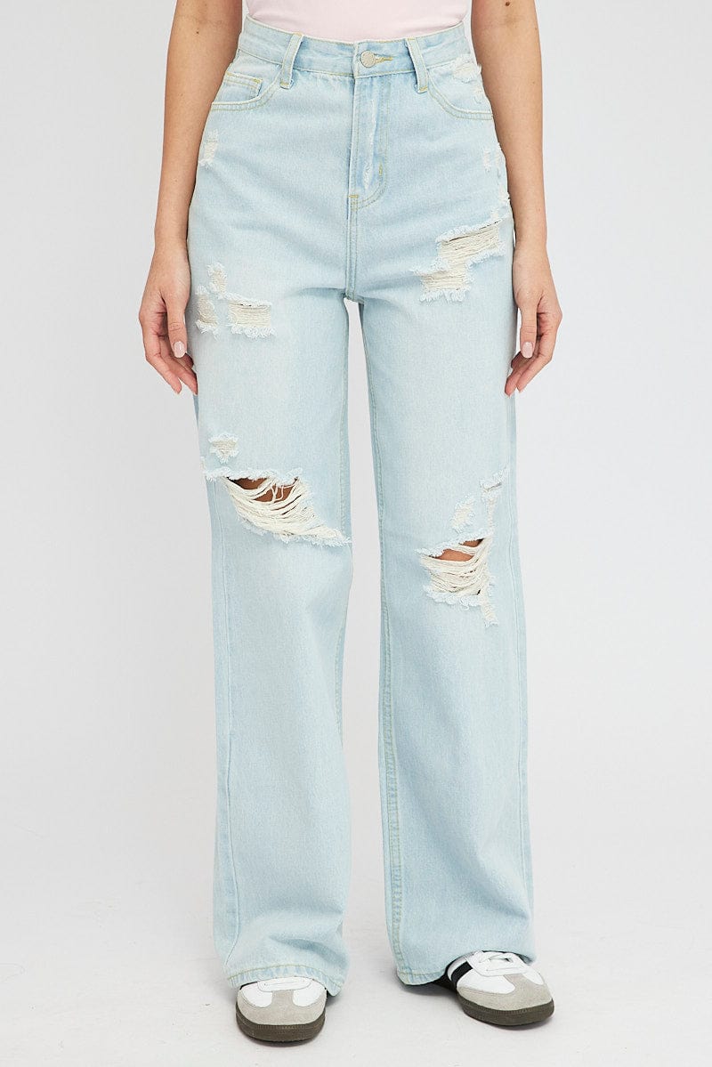Denim Baggy Jeans High Rise Ripped