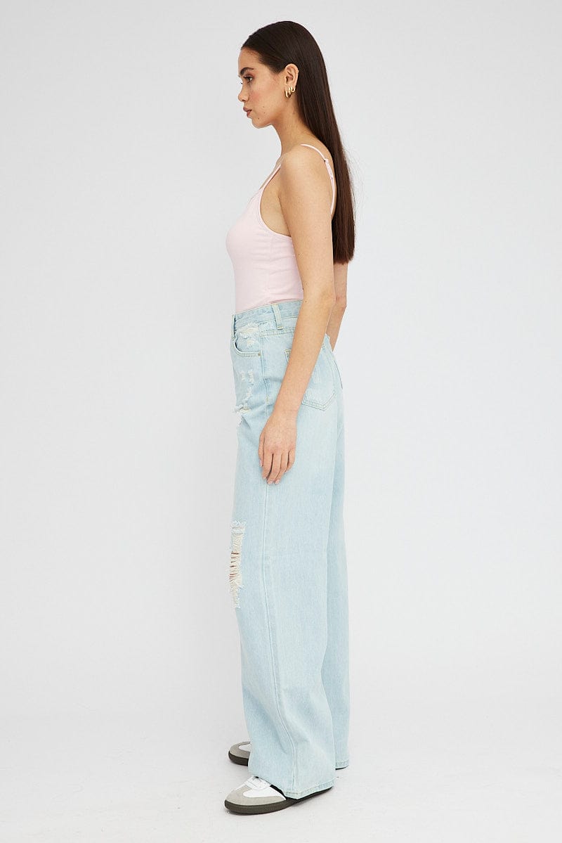 Denim Baggy Jeans High Rise Ripped