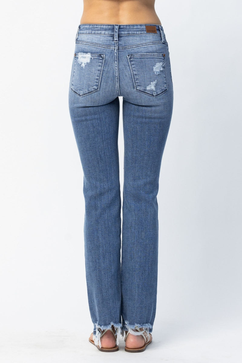 Judy Blue Mid Rise Destroyed Straight Denim Jeans 82425