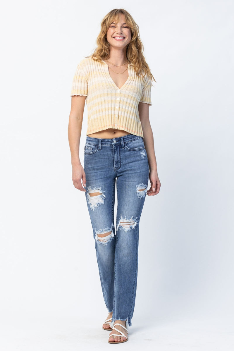Judy Blue Mid Rise Destroyed Straight Denim Jeans 82425