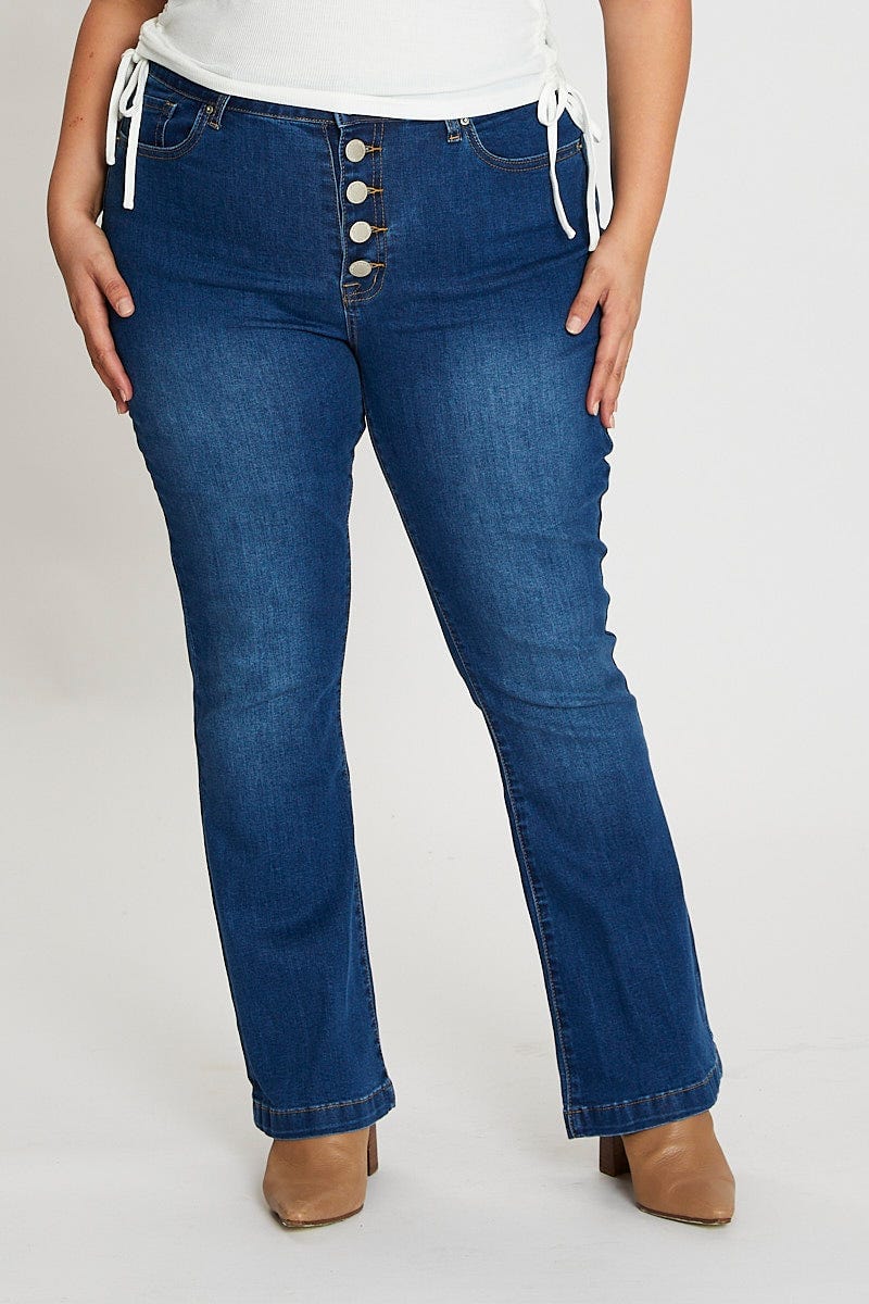 Mid Blue High Rise Flare Denim Jeans