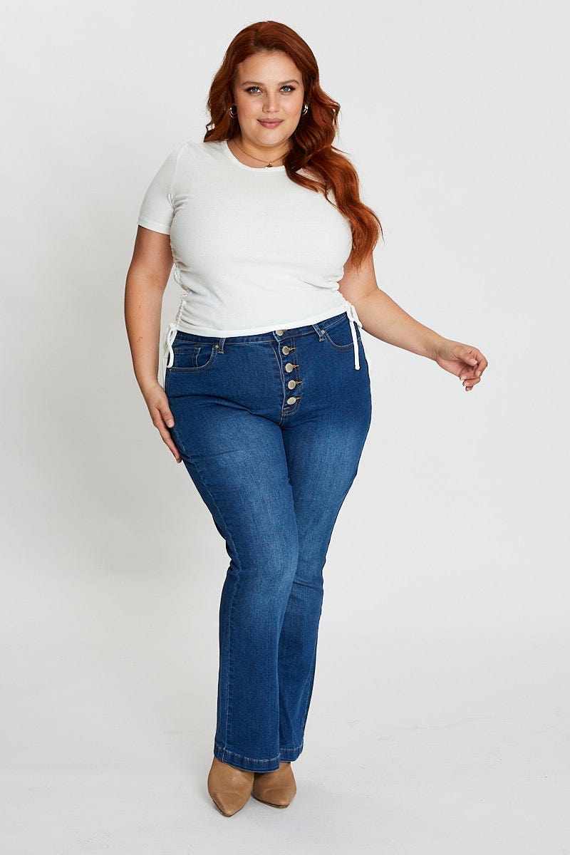 Mid Blue High Rise Flare Denim Jeans