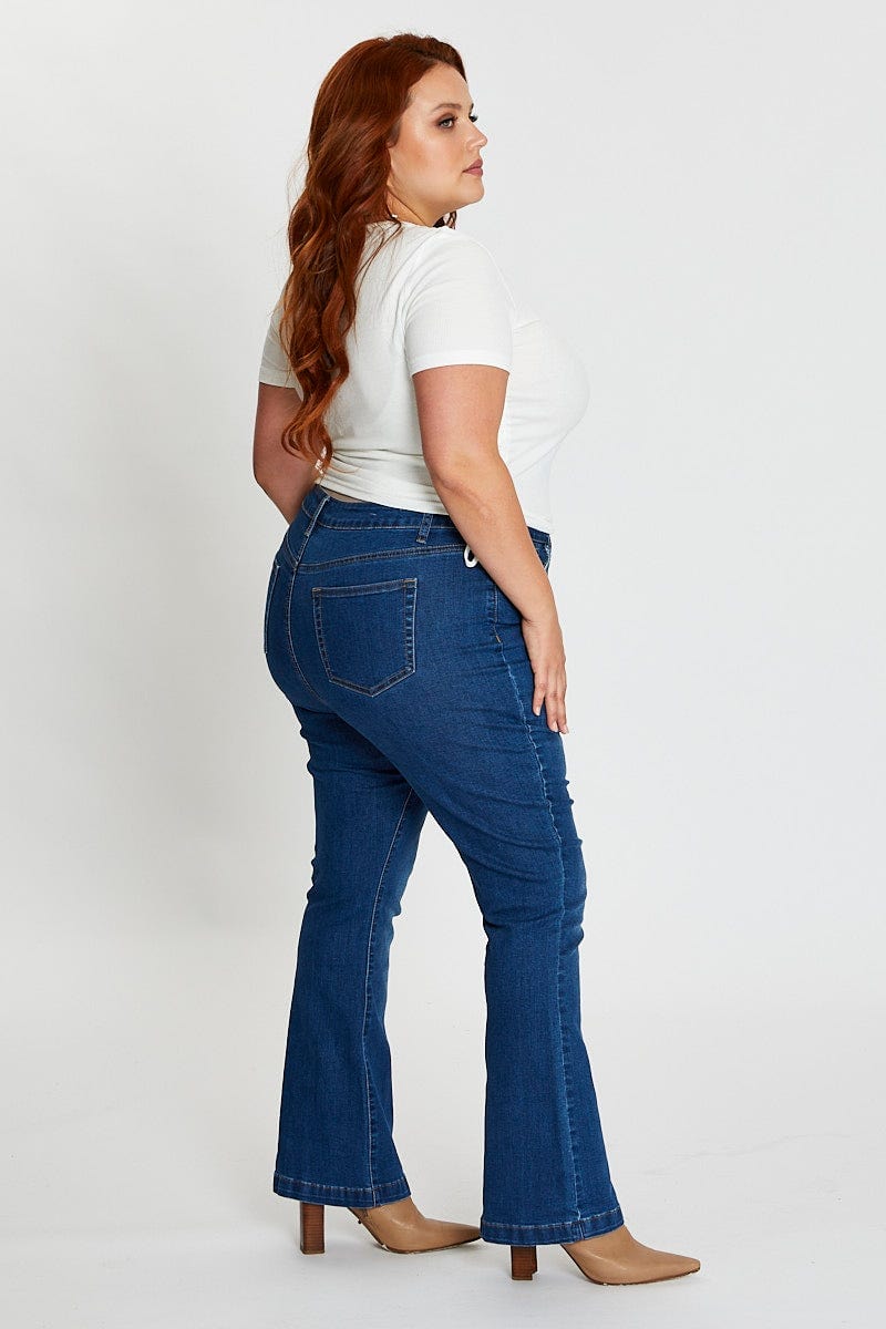 Mid Blue High Rise Flare Denim Jeans