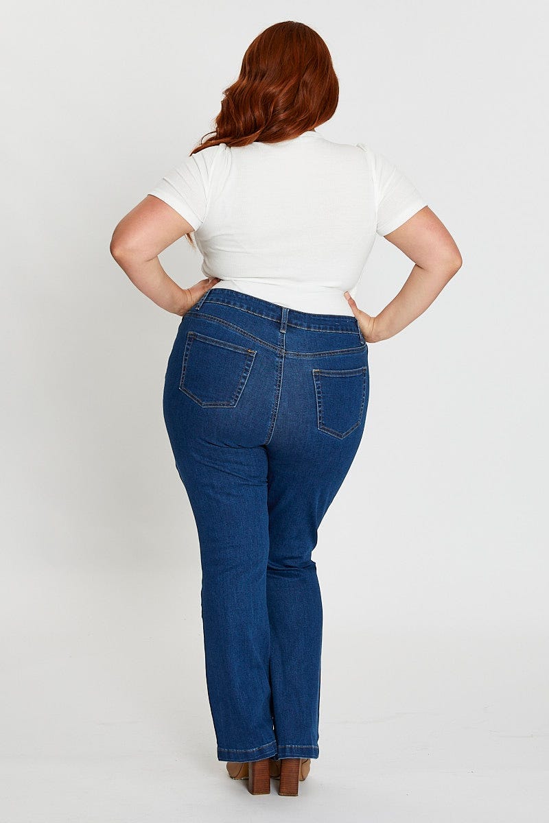 Mid Blue High Rise Flare Denim Jeans
