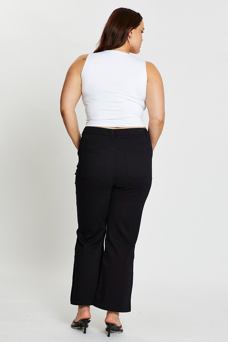 Black High Rise 4 Buttons Wide Leg Denim Jeans
