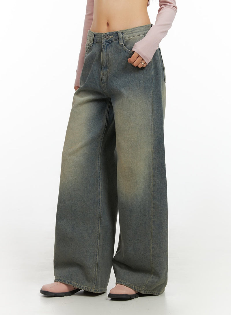 Inez Washed Denim Wide Leg Jeans IS427