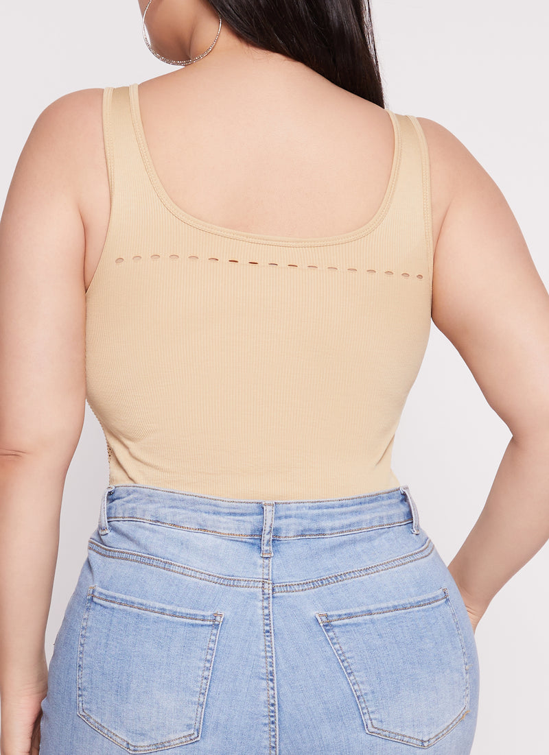 Plus Size Seamless Ribbed Laser Cut Tank Bodysuit
