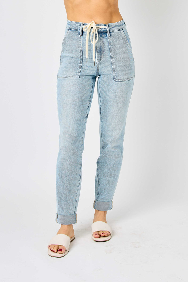 Judy Blue High Waist Vintage Double Cuffed Jogger Denim Jeans 88691