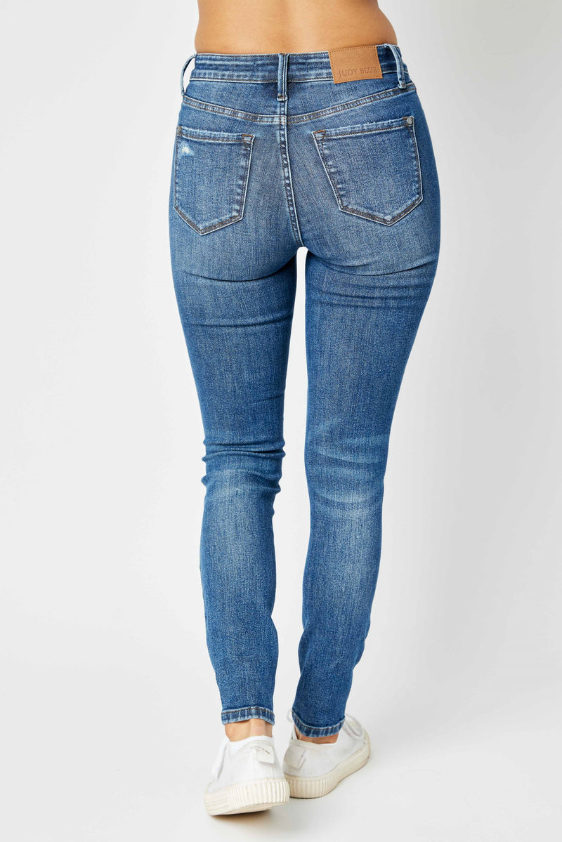 Judy Blue Mid Rise Tummy Control Destroy Skinny Denim Jeans 88798