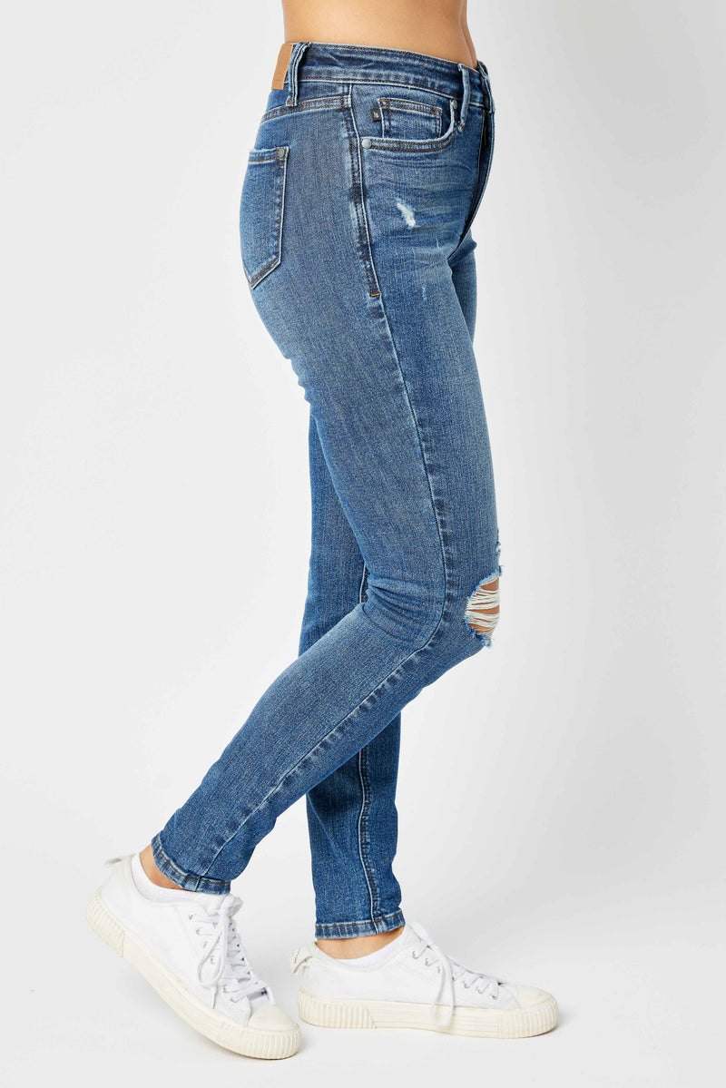 Judy Blue Mid Rise Tummy Control Destroy Skinny Denim Jeans 88798