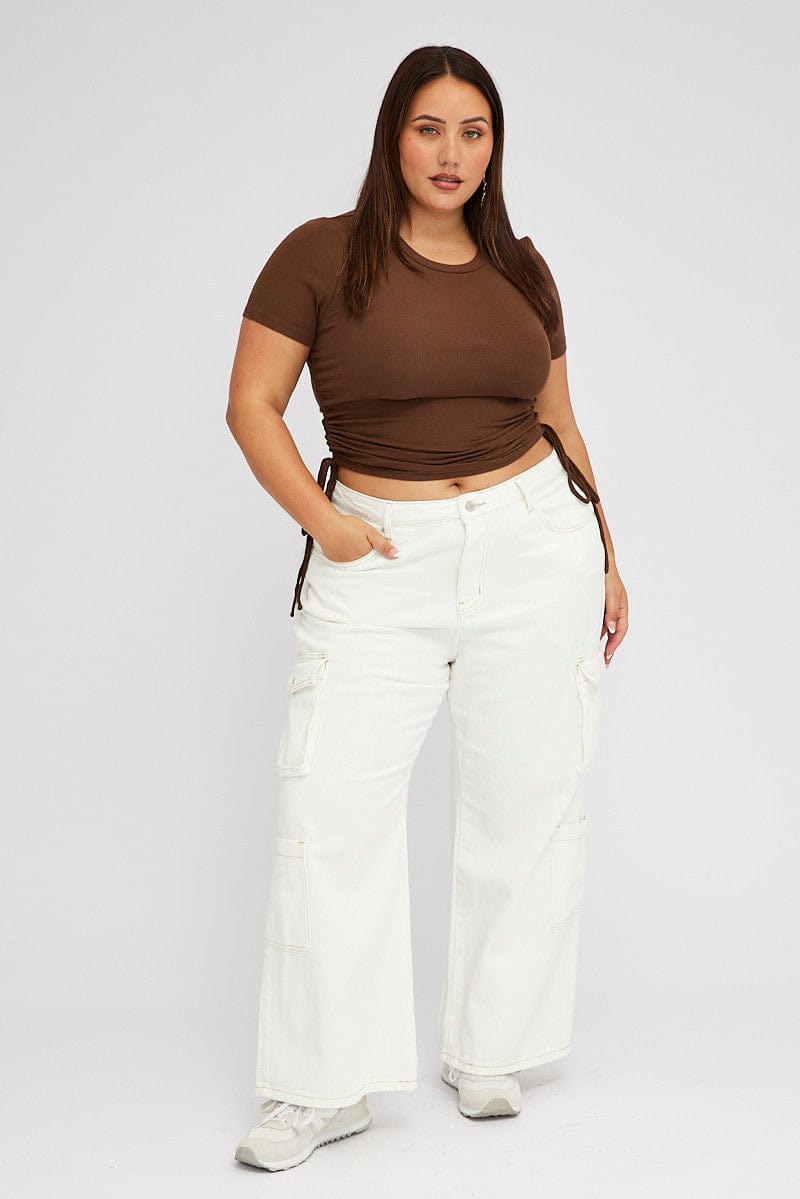 White Cargo Denim Jeans High Rise