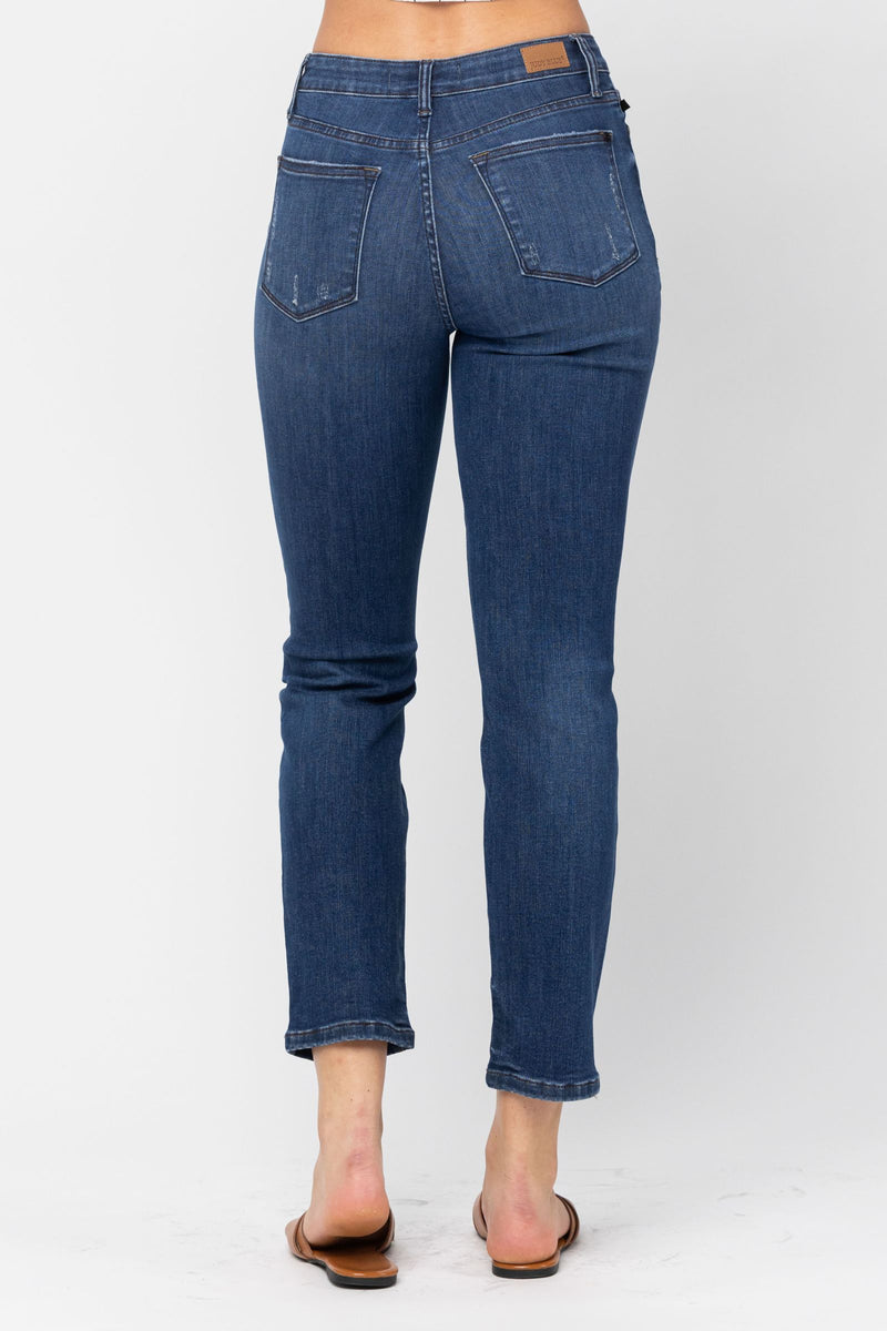 Judy Blue High Waist ZigZag Button Fly & Destroy Boyfriend Denim Jeans 88526