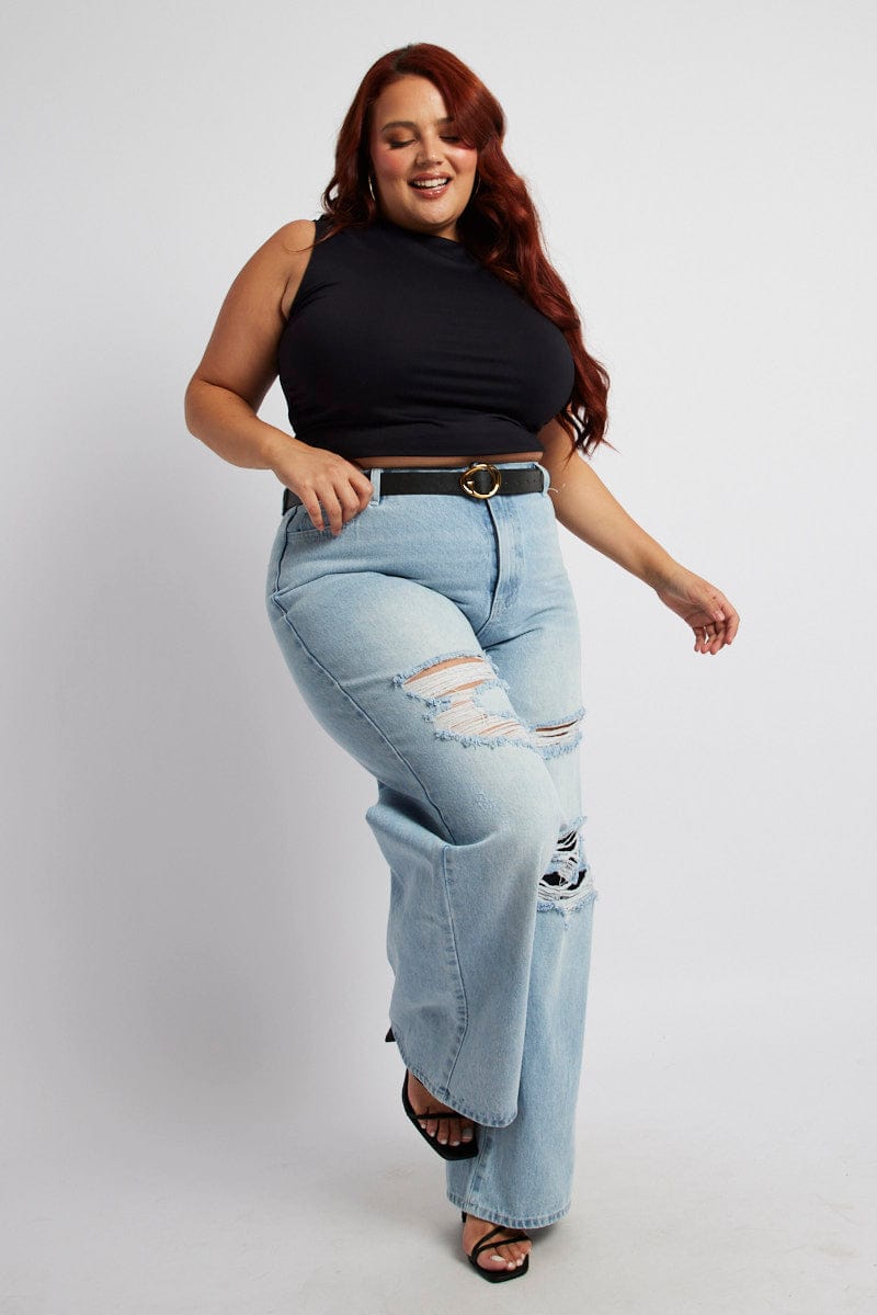 Denim Wide Leg Jeans High Rise