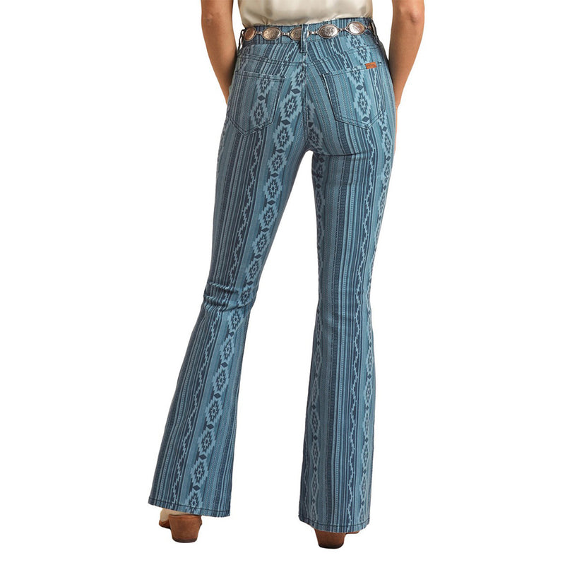 Rock & Roll Denim Women's Aztec Print Slim Fit Flare Jeans